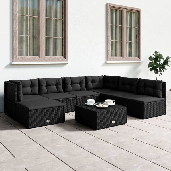 vidaXL 7 Piece Garden Lounge Set with Cushions Black Poly Rattan
