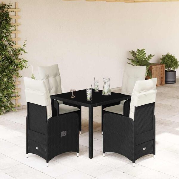 vidaXL 5 Piece Garden Bistro Set with Cushions Black Poly Rattan
