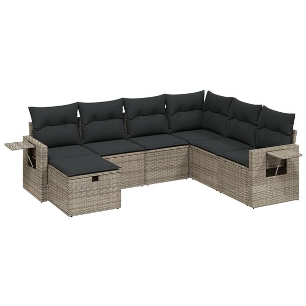 vidaXL 7 Piece Garden Sofa Set with Cushions Grey Poly Rattan