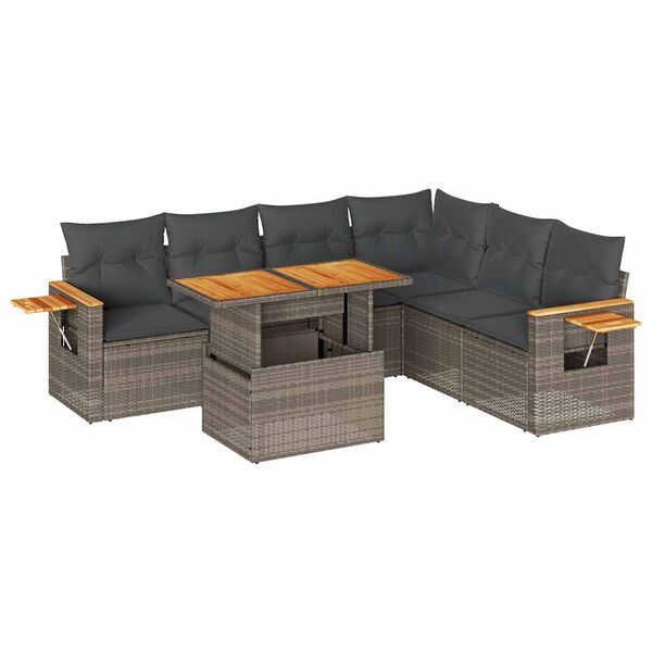 vidaXL 6 Piece Garden Sofa Set with Cushions Grey Poly Rattan Acacia