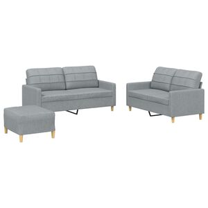 vidaXL 3 Piece Sofa Set with Cushions Light Grey Fabric