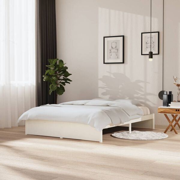 vidaXL Bed Frame without Mattress White Solid Wood 150x200 cm King Size King Size