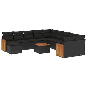 vidaXL 12 Piece Garden Sofa Set with Cushions Black Poly Rattan