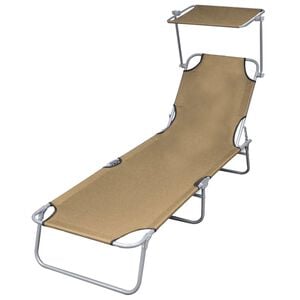 vidaXL Folding Sun Lounger with Canopy Steel Taupe