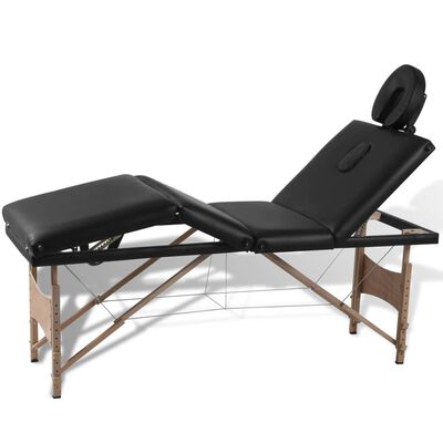 vidaXL Black Foldable Massage Table 4 Zones with Wooden Frame