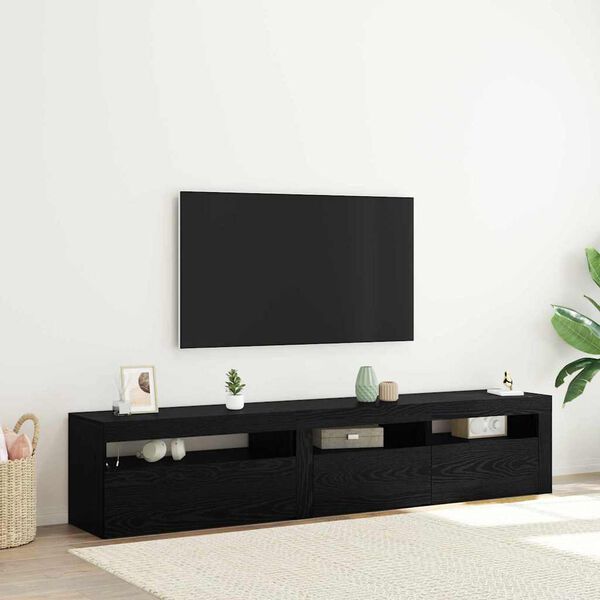vidaXL TV Cabinet 2 pcs Black Oak 195 x 35 x 40 cm Engineered Wood