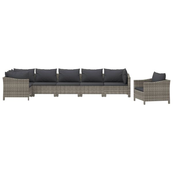 vidaXL 7 Piece Garden Lounge Set with Cushions Grey Poly Rattan