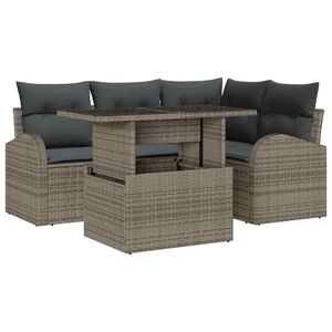 vidaXL Garden Sofa Set with Cushion with Pillow 5 pcs Grey Poly rattan