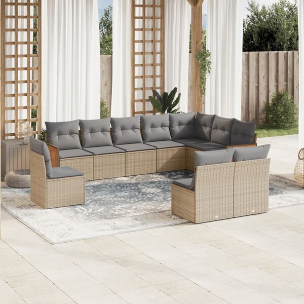 vidaXL 10 Piece Garden Sofa Set with Cushions Beige Poly Rattan