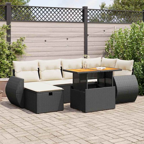vidaXL 8 Piece Garden Sofa Set with Cushions Black Poly Rattan Acacia