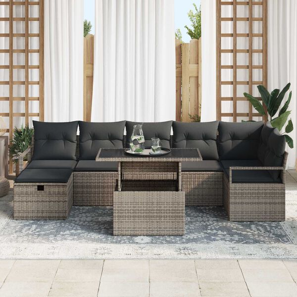 vidaXL Garden Sofa Set with Cushion 8 pcs Grey Poly rattan