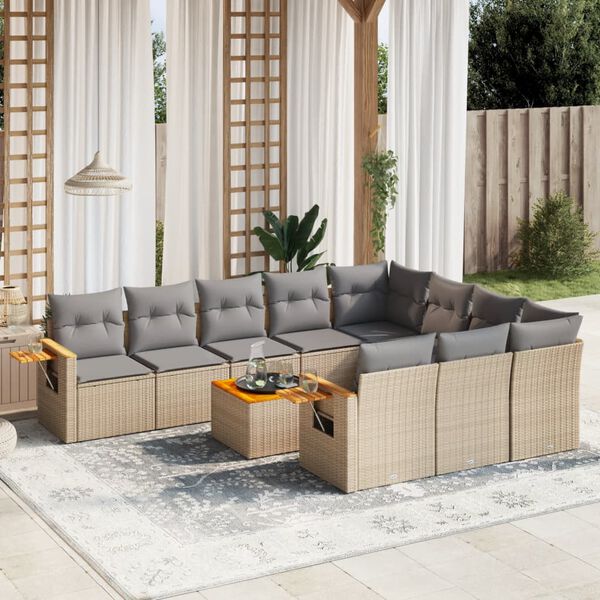 vidaXL 11 Piece Garden Sofa Set with Cushions Beige Poly Rattan