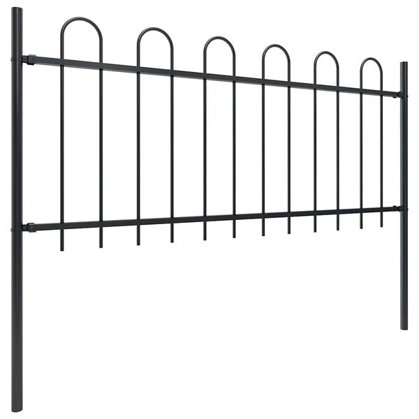 vidaXL Garden Fence with Hoop Top Steel 1781.5x80 cm Black