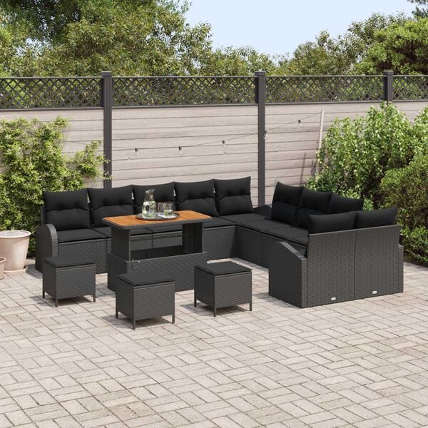 vidaXL Garden Sofa Set with Cushion 14 pcs Black Poly rattan