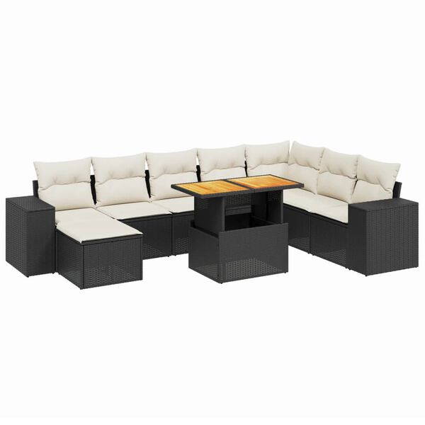 vidaXL 9 Piece Garden Sofa Set with Cushions Black Poly Rattan