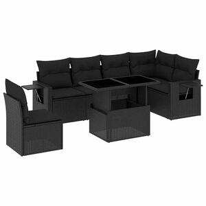 vidaXL 7 Piece Garden Sofa Set with Cushions Black Poly Rattan