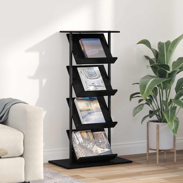 vidaXL Magazine Rack Black Oak 68 x 40 x 123.5 cm Engineered Wood