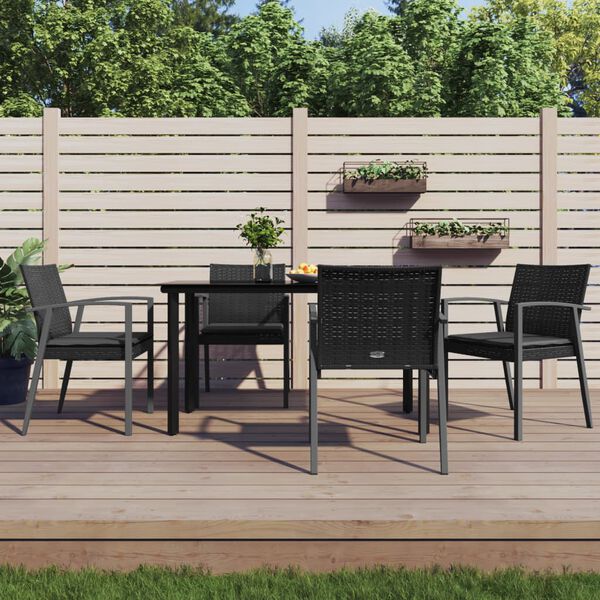 vidaXL 5 Piece Garden Dining Set with Cushions Poly Rattan and Steel