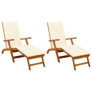 vidaXL Reclining and Folding Sunlounger 2 pcs Solid Acacia Wood