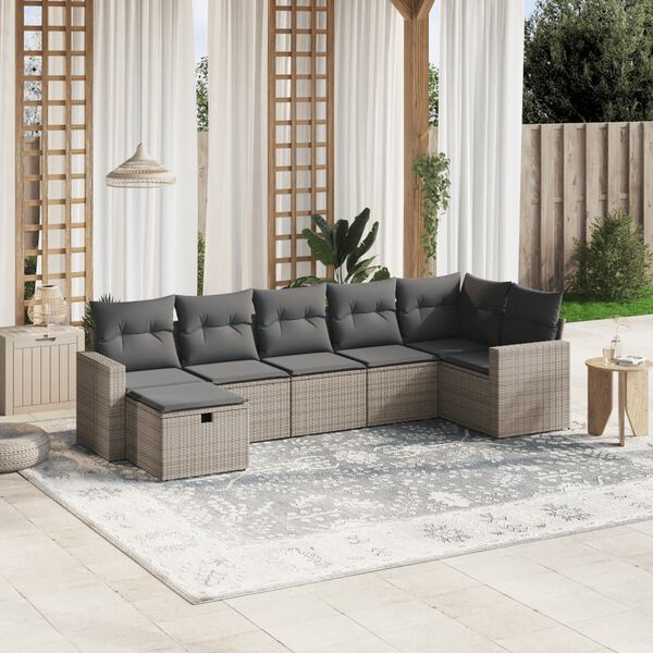 vidaXL 7 Piece Garden Sofa Set with Cushions Grey Poly Rattan