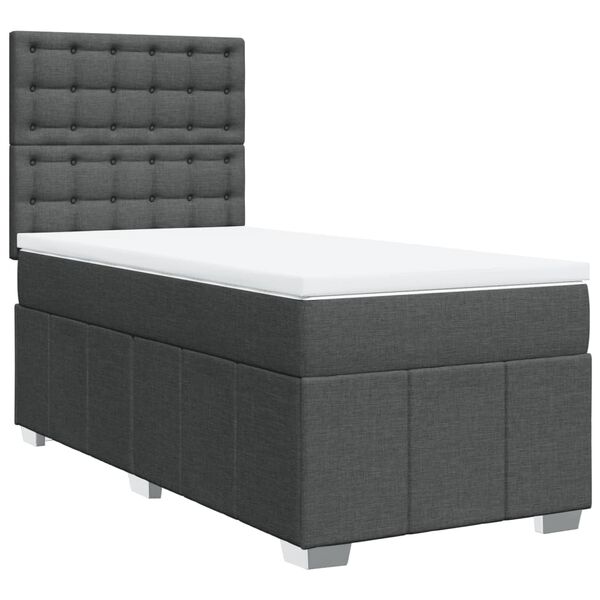 vidaXL Box Spring Bed with Mattress Dark Grey King Single Fabric