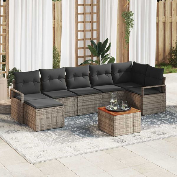 vidaXL Garden Sofa Set with Storage 8 pcs Grey Poly Rattan
