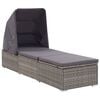 vidaXL Sun Lounger with Canopy and Cushion Poly Rattan Grey