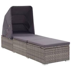 vidaXL Sun Lounger with Canopy and Cushion Poly Rattan Grey