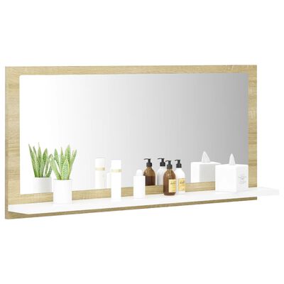 vidaXL Bathroom Mirror White and Sonoma Oak 80x10.5x37 cm Engineered Wood