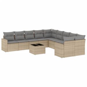 vidaXL 11 Piece Garden Sofa Set with Cushions Beige Poly Rattan