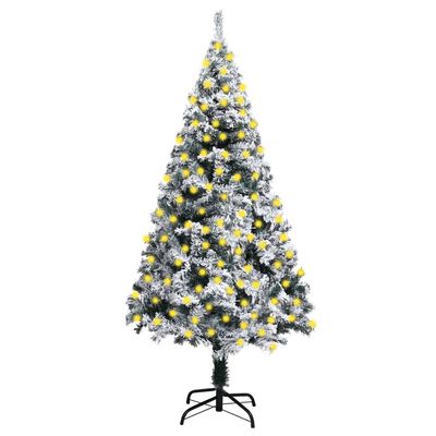 vidaXL Artificial Pre-lit Christmas Tree with Flocked Snow Green 210 cm