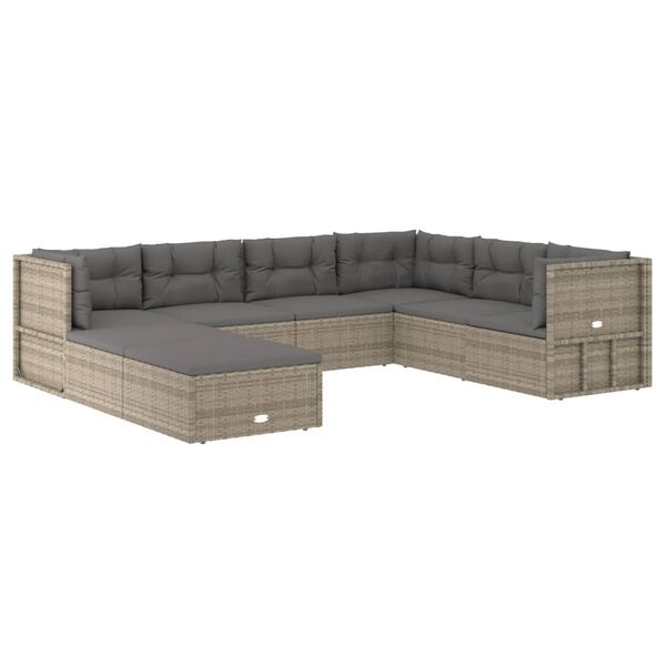 vidaXL 8 Piece Garden Lounge Set with Cushions Grey Poly Rattan