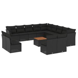 vidaXL 14 Piece Garden Sofa Set with Cushions Black Poly Rattan
