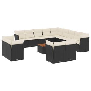 vidaXL 14 Piece Garden Sofa Set with Cushions Black Poly Rattan