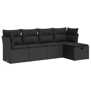 vidaXL 5 Piece Garden Sofa Set with Cushions Black Poly Rattan