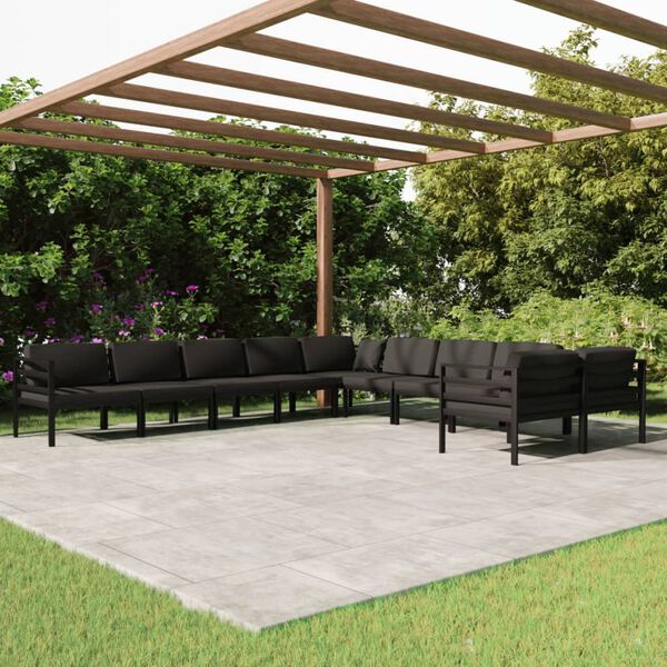 vidaXL 10 Piece Garden Lounge Set with Cushions Aluminium Anthracite