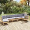 vidaXL 7 Piece Garden Lounge Set with Grey Cushions Solid Pinewood
