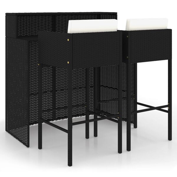 vidaXL 3 Piece Garden Bar Set with Cushions Poly Rattan Black