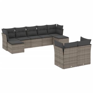 vidaXL 9 Piece Garden Sofa Set with Cushions Grey Poly Rattan