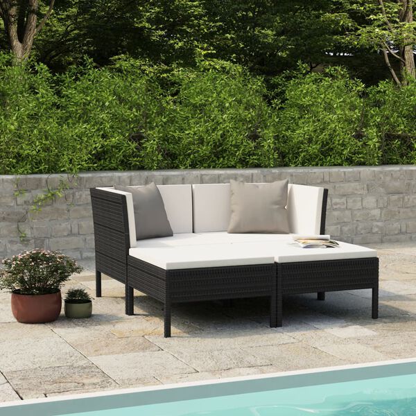 vidaXL 4 Piece Garden Lounge Set with Cushions Poly Rattan Black