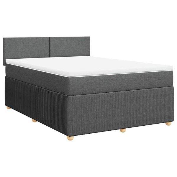 vidaXL Box Spring Bed with Mattress Dark Grey Queen Fabric