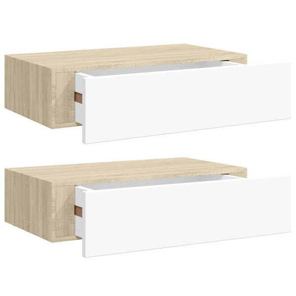 vidaXL Wall Drawer Shelves 2 pcs Oak and White 40x23.5x10cm MDF