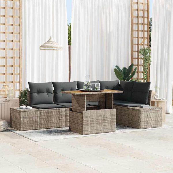 vidaXL Garden Sofa Set with Storage 6 pcs Grey Poly rattan