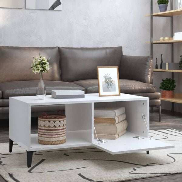 vidaXL Coffee Table High Gloss White 90x50x40 cm Engineered Wood