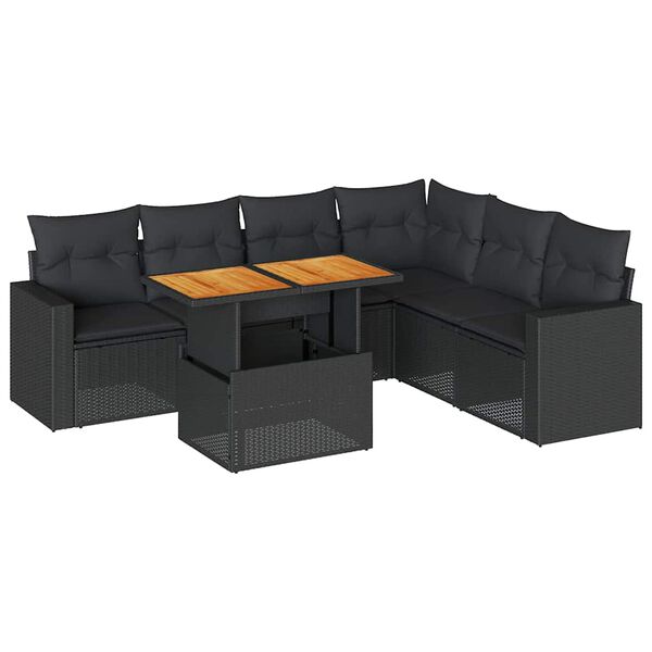 vidaXL 7 Piece Garden Sofa Set with Cushions Black Poly Rattan