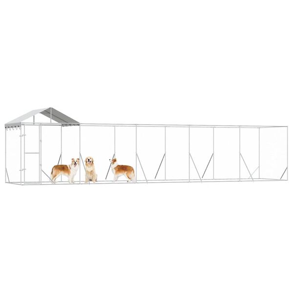 vidaXL Outdoor Dog Kennel with Roof Silver 10x2x2.5 m Galvanised Steel