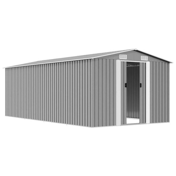vidaXL Garden Shed 257x489x181 cm Metal Grey