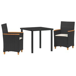 vidaXL Garden Dining Set 3 pcs Black Poly Rattan