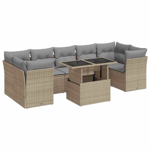 vidaXL 8 Piece Garden Sofa Set with Cushions Beige Poly Rattan