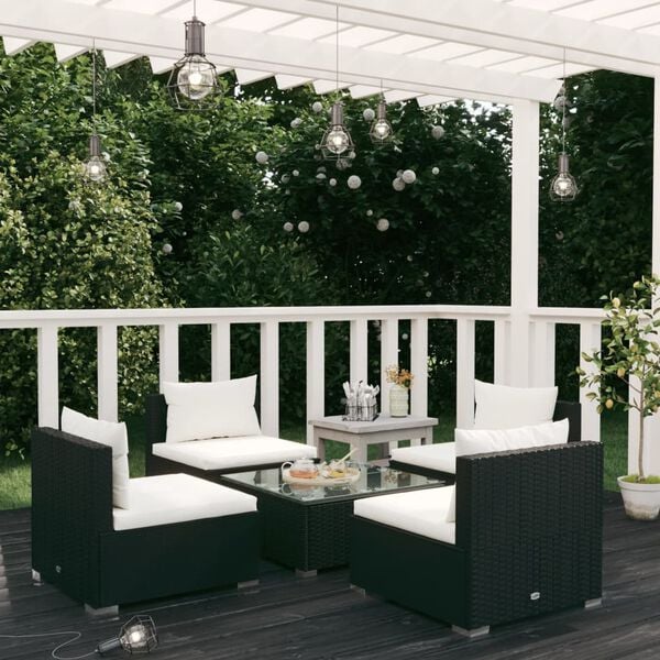 vidaXL 5 Piece Garden Lounge Set with Cushions Poly Rattan Black